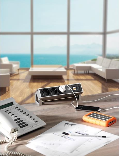Модул DESK 2 с 3х Шуко и 1х празен модул, цвят Инокс, Bachmann, BACHMANN, B902.400