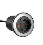 Мебелен контакт за вграждане с USB A + USB C | Шуко гнездо | 1.5 м кабел | Модерен дизайн за бюро, кухня и офис