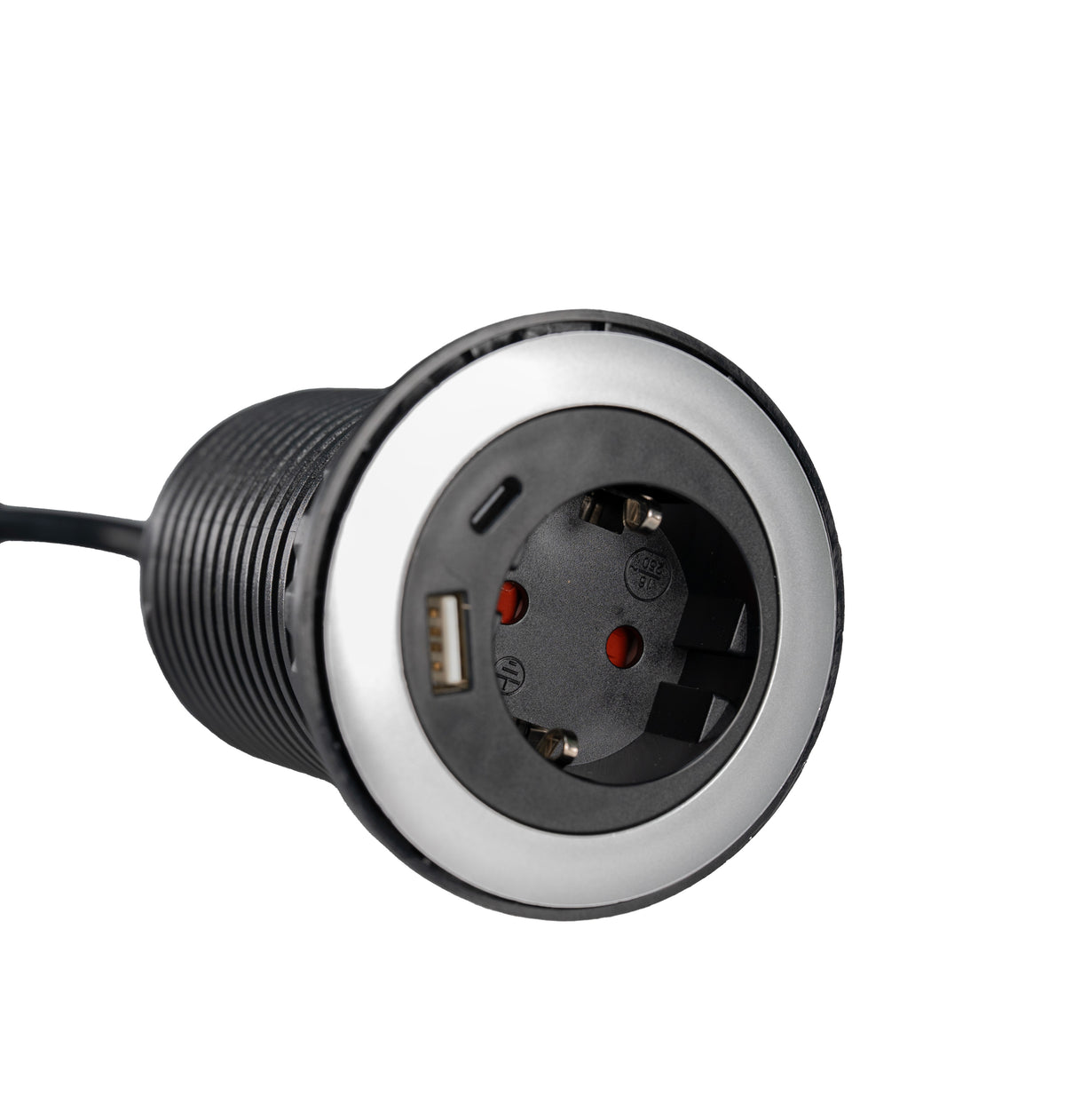 Мебелен контакт за вграждане с USB A + USB C | Шуко гнездо | 1.5 м кабел | Модерен дизайн за бюро, кухня и офис