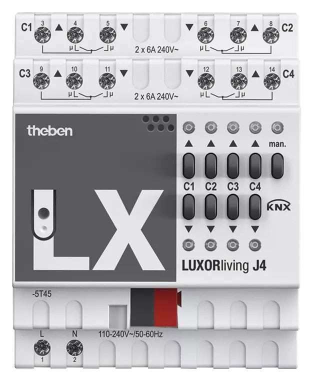 Актуатор щори с ръчно управление J4 4х 6A 4DIN LUXORliving Theben, KNX, 4800450