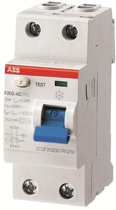 ДТЗ 2P 25А 30mА серия F202 тип AC ABB, 2CSF202001U1250