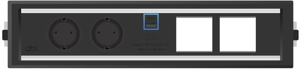 Модул Level-C 5M с 2х Шуко, USB тип A+C и 2х празни модула, цвят Черен, ABL, ABL Сърбия, 2G00F2A5