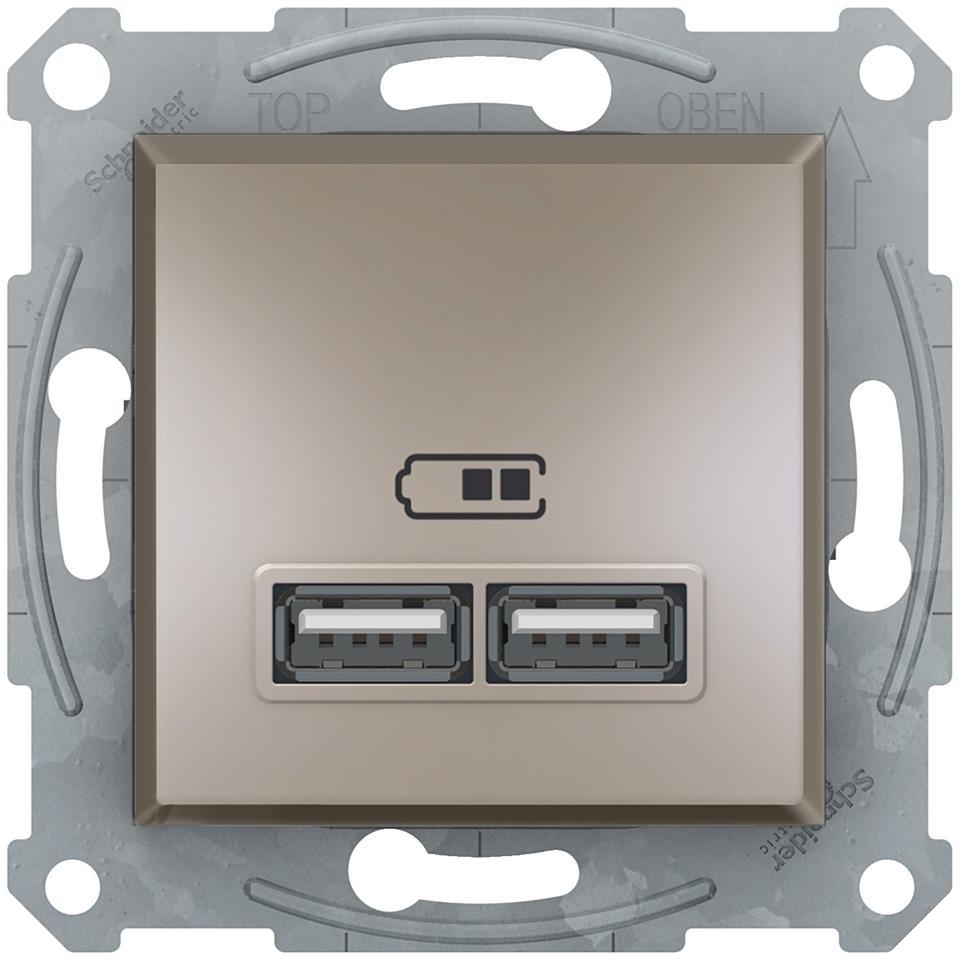 Розетка 2хUSB за зареждане тип A 2.1A 10.5W цвят Бронз Asfora SE, SCHNEIDER ELECTRIC, EPH2700269