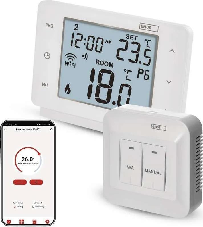 Термостат БЕЗжичен за отопление и охлаждане 5…35 °C с LCD дисплей 16A Wi-Fi GoSmart EMOS