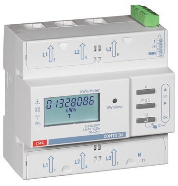 Трифазен мерител за ДИРЕКТНО мерене на ел. енергия Conto D6-Pd, Modbus, 2 тарифи, за DIN монтаж 6 мод, 125A, IME, LEGRAND НИСКО НАПРЕЖЕНИЕ, CE6DT1256