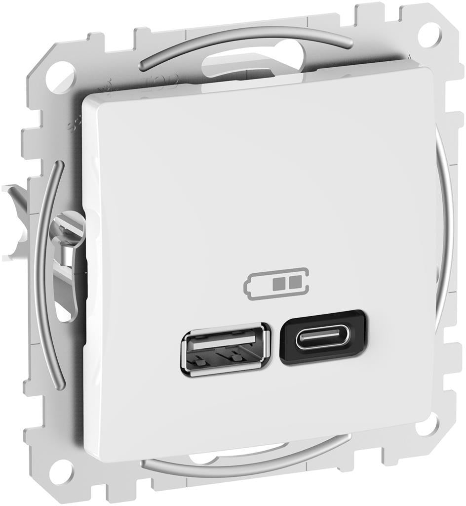 Розетка 2хUSB за зареждане тип A+C Power Delivery 45W цвят Бял Sedna SE, SCHNEIDER ELECTRIC, SDD111404