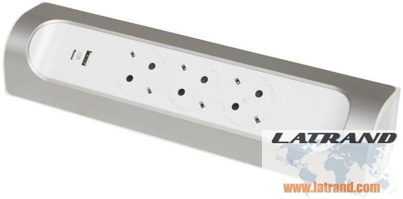 РАЗКЛОНИТЕЛЕН ЪГЪЛОВ 3х ШУКО+USB A+C LEGRAND - БЯЛ/АЛУМИНИЙ