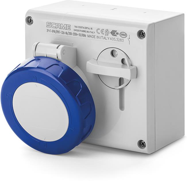 Промишлен контакт 2P+Е 32A IP66 с механична блокировка серия Omnia Scame, SCAME, 505.3283