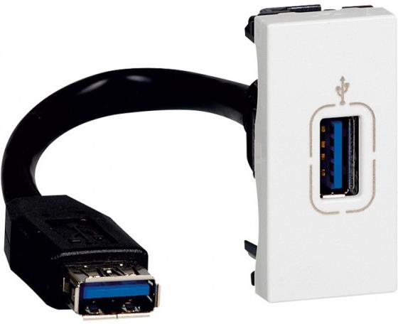 Розетка USB 3.0 за комуникация тип A 1 мод. с кабел 15см. цвят Бял Mosaic Legrand, LEGRAND, 78746