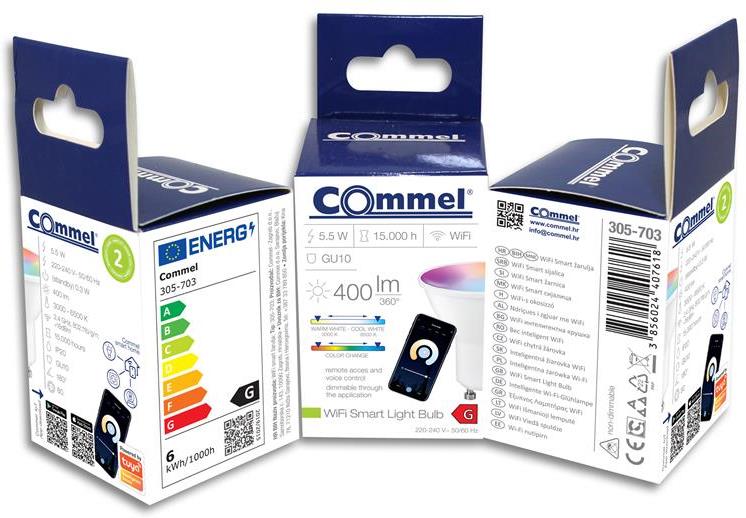 Лампа LED 5.5W RGBW GU10 PAR16 400lm 180° димируема 15000h Wi-Fi Commel IoT, COMMEL, C305-703