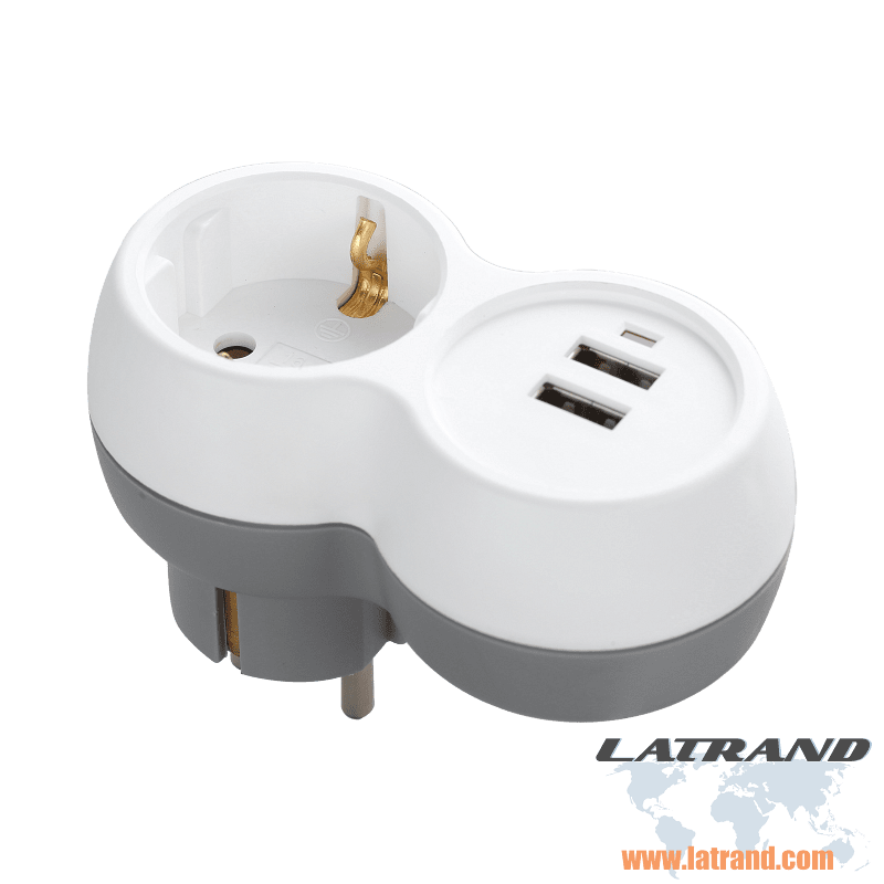Адаптер с един контакт и 2 бр USB порта, бял 16А/3680W OR-AE-13246(GS), ORNO