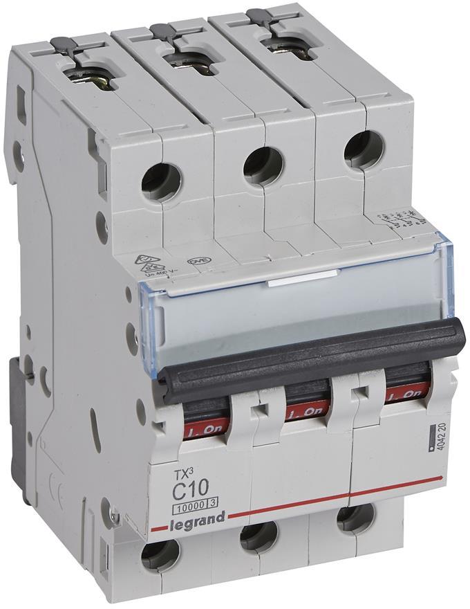 Автоматичен прекъсвач TX3 3P 10A крива С 10kA Legrand, LEGRAND НИСКО НАПРЕЖЕНИЕ, 404220