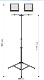 Професионален LED Строителен Прожектор 2x50W със Стойка | 10 000 lm | IP65 | Телескопичен Трипод 1.77 m | Неутрална Светлина 4500K