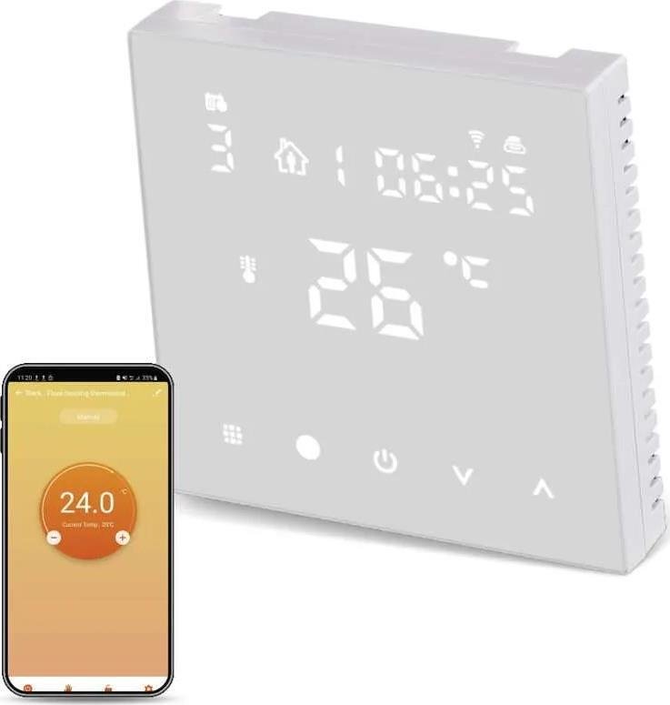 Термостат за ел. подово отопление 1…70 °C с LCD дисплей 16A за вграждане бял Wi-Fi GoSmart EMOS