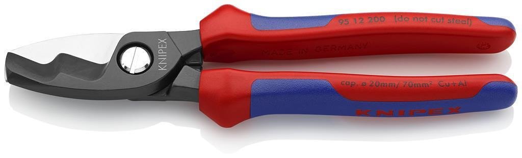 Ножици за рязане на кабел до 70мм2, синьо-червена ръкохватка 200мм, Knipex - K9512200