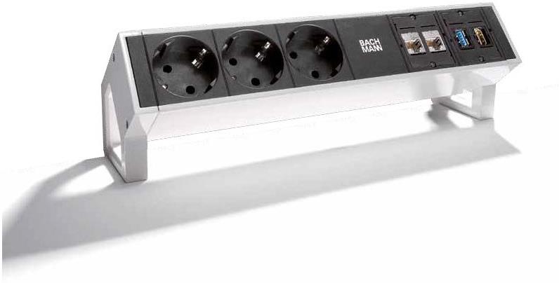 Модул DESK 2 с 3х Шуко, 2xRJ45 Cat.6, USB 3.0 и HDMI, цвят Инокс, Bachmann, BACHMANN, B902.502