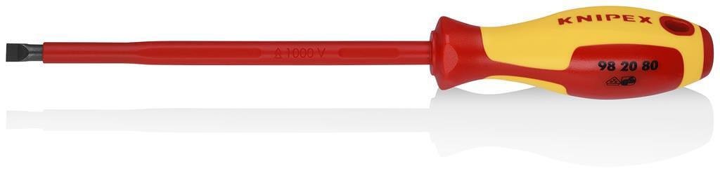 Отвертка шлиц 8.0, VDE 1000V жълто-червена ръкохватка 295мм, Knipex - K982080