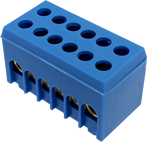 Клема изолирана СИНЯ N6H-2 2P 4x25mm² + 8X16mm² IP20 63A 500V MOREK, MAD2006N15