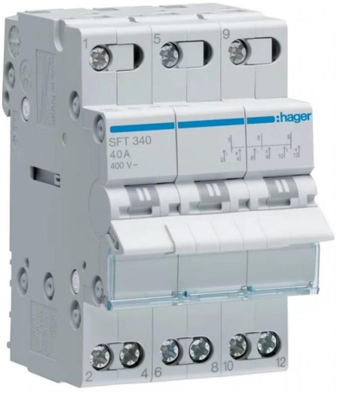 Ум шалтер I-0-II DIN монтаж SFT340 40A 3P 400V 3 мод. Hager, HAGER