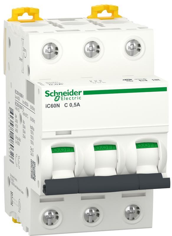 Автоматичен прекъсвач Acti 9 iC60N 3P 0.5A крива C 6kA SE, SCHNEIDER ELECTRIC НИСКО НАПРЕЖЕНИЕ, A9F74370