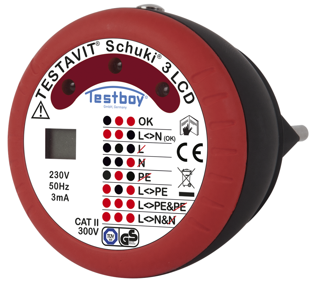 Тестер за контакт шуко CAT II 300Vac, LED и LCD, Testavit Schuki 3 Testboy, TESTBOY, 4028532200084