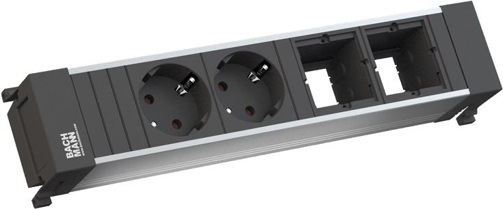 Модул за POWER FRAME 4M с 2х Шуко и 2х празни модула, цвят Черен, Bachmann, BACHMANN, B916.1000