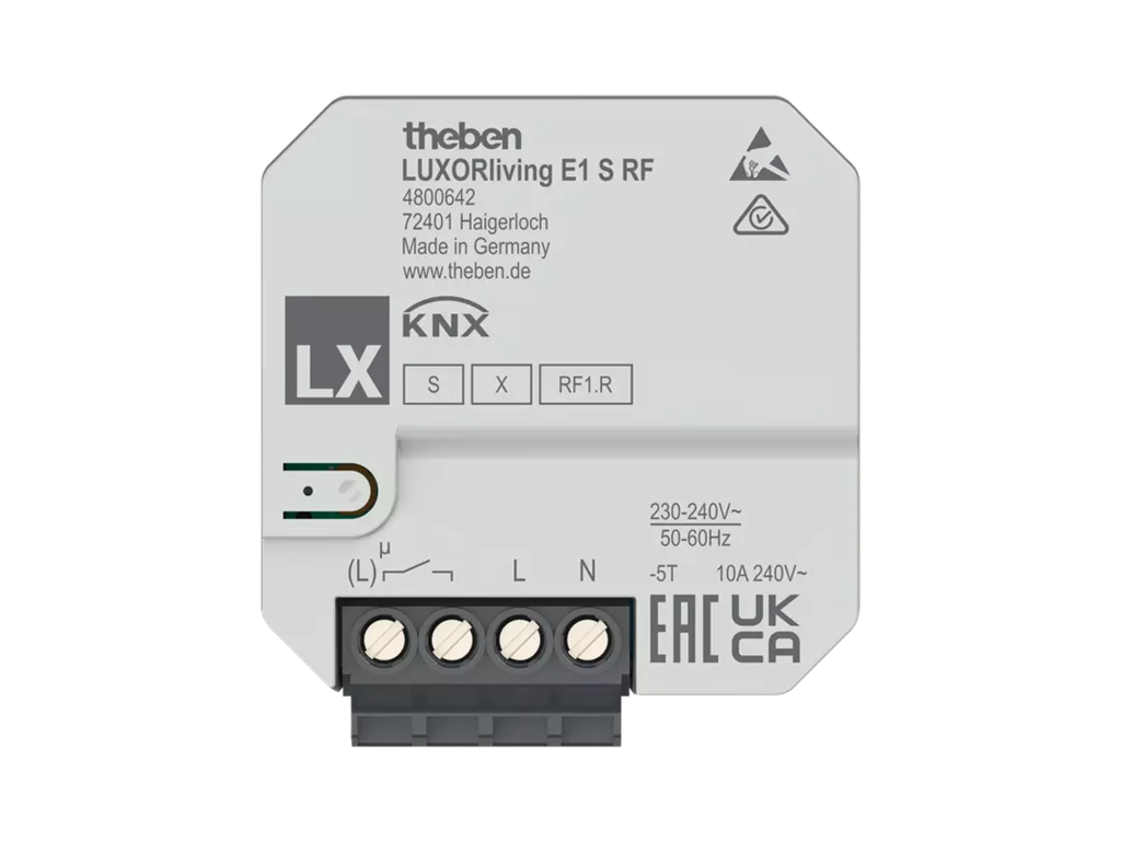 Модул подово отопление E1 S RF 1х 10A 44х44mm LUXORliving Theben, KNX, 4800642
