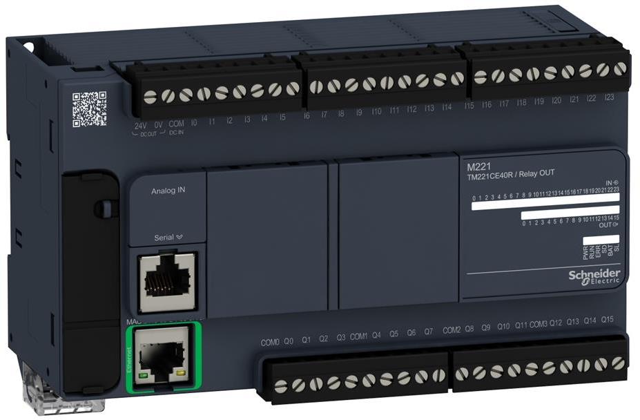 Контролер М221, 24 входа и 16 релейни изхода, Ethernet, 100...240Vac, Modicon SE, SCHNEIDER ELECTRIC НИСКО НАПРЕЖЕНИЕ, TM221CE40R