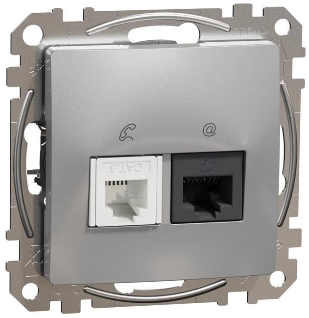 Розетка RJ11+RJ45 UTP cat.5e цвят Алуминий Sedna SE, SCHNEIDER ELECTRIC, SDD113458
