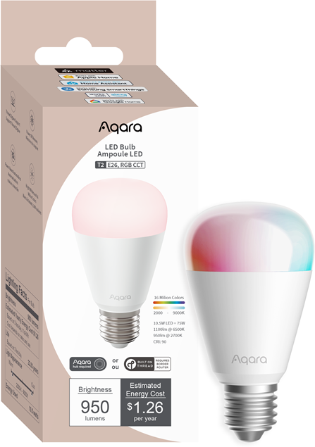 Лампа LED 10.5W RGBW E27 A60 1100lm 190° димируема 25000h Aqara Bulb T2 - 7079, AQARA, LB-L02D