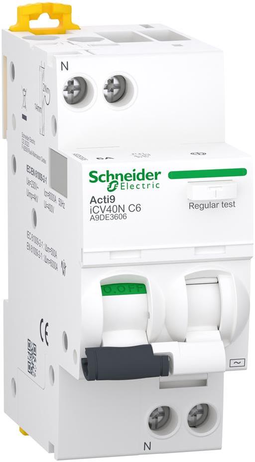 ДТЗ комбинирана Acti 9 iCV40N 1P+N 6A крива C 30mA тип AC 6kA 2 мод. SE, SCHNEIDER ELECTRIC НИСКО НАПРЕЖЕНИЕ, A9DE3606