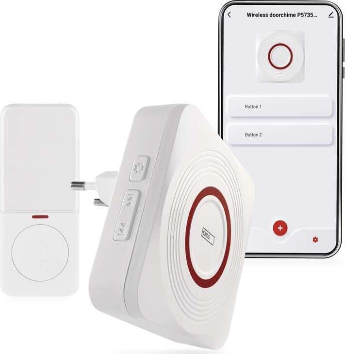 Безжичен звънец бял 220V в комплект с бутон 150 метра IP44, 55 мелодии Wi-Fi GoSmart EMOS