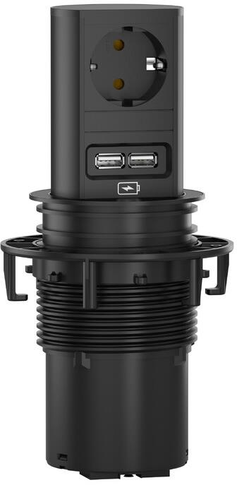Модул ELEVATOR с 1х Шуко и USB тип A+A, с кабел 2м, цвят Черен, Bachmann, BACHMANN, B928.0177