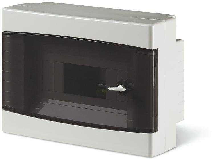Табло за открит монтаж 1х8мод., прозрачна врата и Н клема, серия Domino IP40 Scame-673.2008B.1101