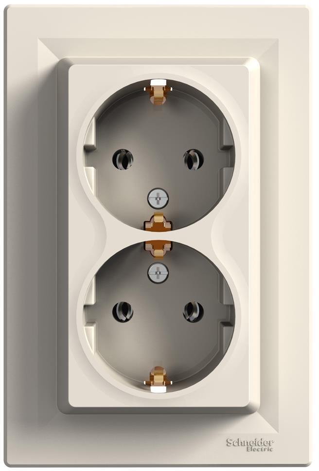 Контакт шуко ДВОЕН 16A моноблок цвят Крем Asfora SE, SCHNEIDER ELECTRIC, EPH9900123