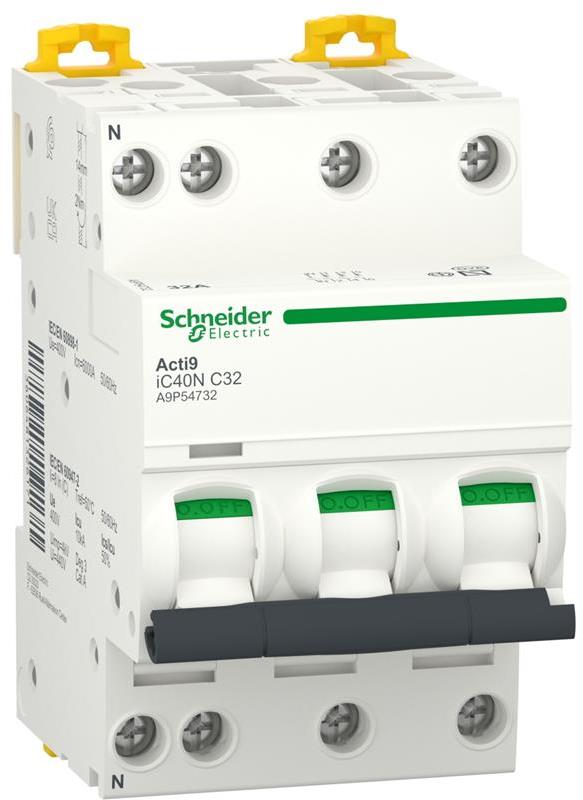 Автоматичен прекъсвач Acti 9 iC40N 3P+N 32A крива C 6kA SE, SCHNEIDER ELECTRIC НИСКО НАПРЕЖЕНИЕ, A9P54732