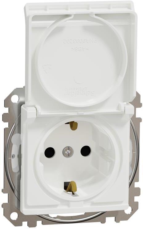 Контакт шуко с детска защита авт. и капак IP44 цвят Бял Sedna SE, SCHNEIDER ELECTRIC, SDD211024