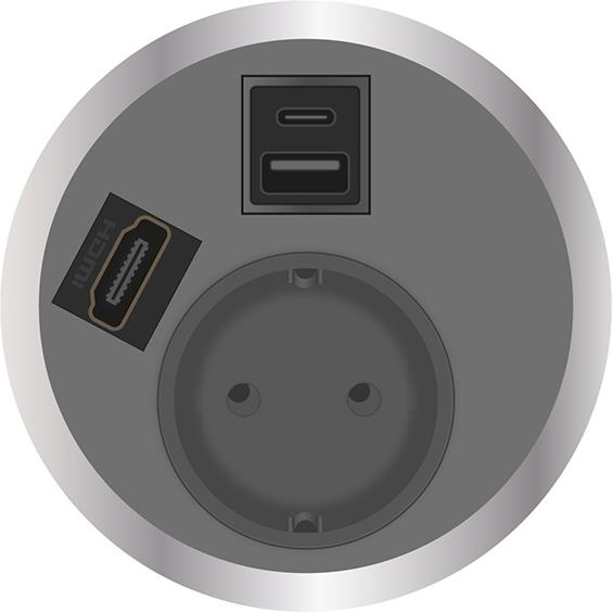 Модул Port El с 1х Шуко, USB тип A+C и HDMI, цвят Сив, ABL, ABL Сърбия, 2F22F1B5