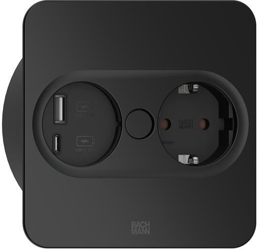 Модул TWIST 2 КВАДРАТЕН с 1х Шуко и USB тип A+C, с кабел 2м, цвят Черен, Bachmann, BACHMANN, B946.105