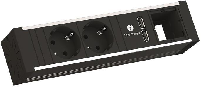 Модул за VENID с 2х Шуко, USB тип A+A и 1х празен модул, цвят Черен, Bachmann, BACHMANN, B936.001
