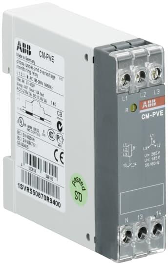 Реле за контрол на напрежение 3P, мин+макс праг, CM-PVE 1n/o, L1-L2-L3-N=185...265Vac ABB, 1SVR550870R9400