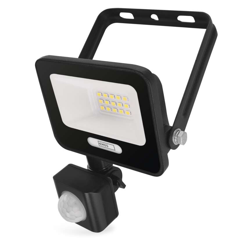 Прожектор LED 10W 4000K 1000lm 120° x 120° 20000h IP65 черен с датчик GLARO EMOS, ZS2314B