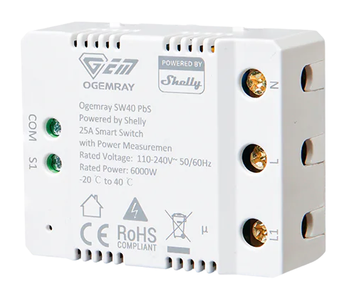 Микромодул Smart реле 1х On/Off 25A изисква неутрала Ogemray Relay - 070885, SHELLY, Ogemray Smart Relay 25A