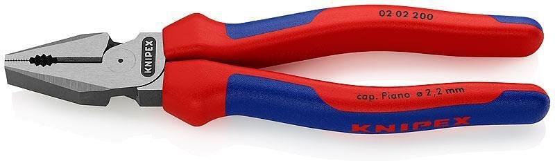 Комбинирани клещи усилени, синьо-червена ръкохватка 200мм, Knipex - K0202200