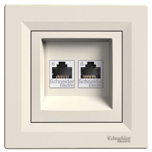 Розетка 2xRJ45 UTP cat.6 моноблок цвят Крем Asfora SE, SCHNEIDER ELECTRIC, EPH4800123