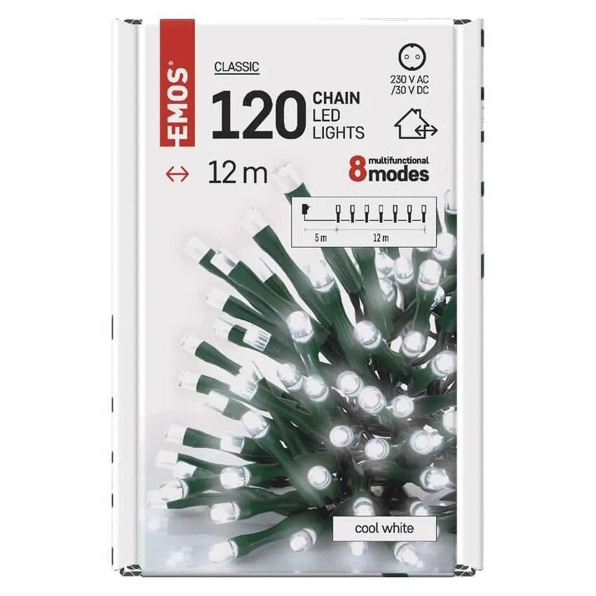 Комплект коледни лампички 120x LED студена светлина 12м IP44 с 8 програми CLASSIC EMOS - D4AC08