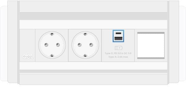 Модул Flip-S 4M с 2х Шуко, USB тип A+C и 1х празен модул, цвят Бял/Бял, ABL, ABL Сърбия, 2G4WF2A4