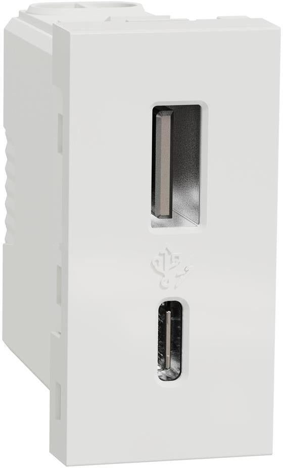 Розетка 2хUSB за зареждане тип A+C 2.4A 12W 1 мод. цвят Бял Unica SE, SCHNEIDER ELECTRIC, NU301618