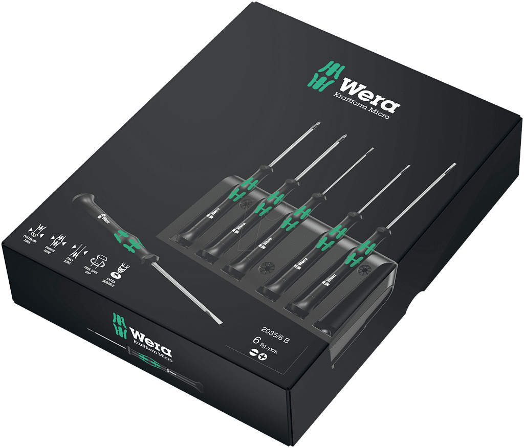 Комплект отвертки, 4х шлиц и 2х PH, 2035/6B Kraftform Micro Wera - W118152