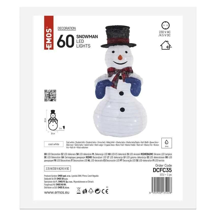 Декорация снежен човек 28х28х60см LED студена светлина IP44 FIGURES EMOS - DCFC35